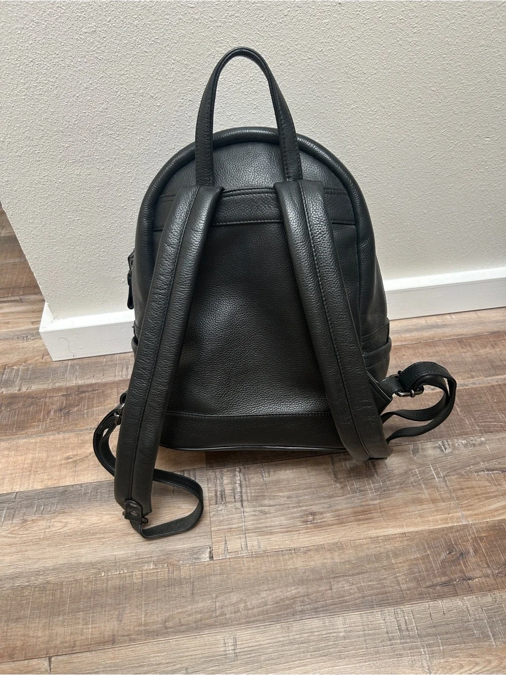 PXG Black Leather Mini Backpack with White Logo